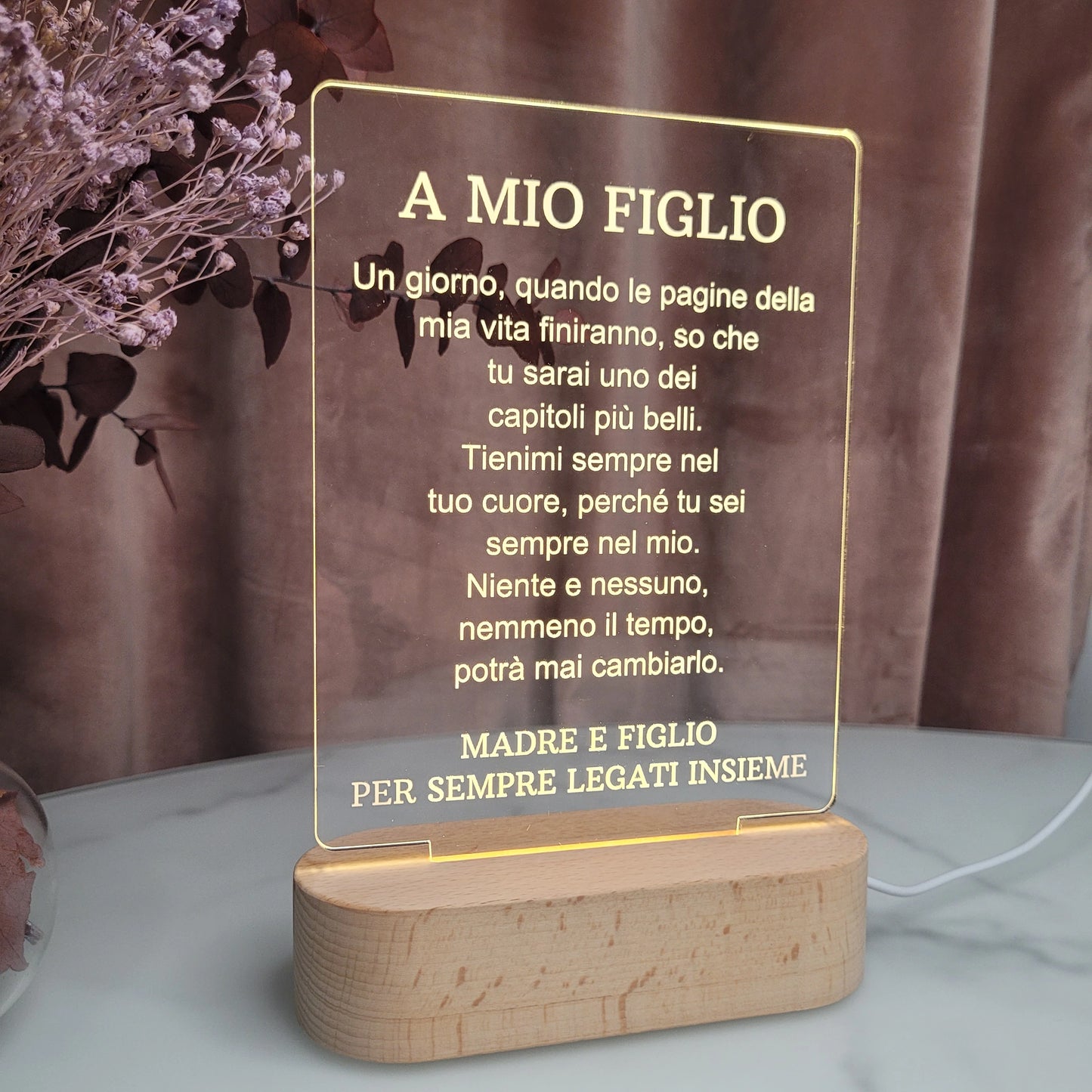 A MIO FIGLIO | PER SEMPRE LEGATI INSIEME | LAMPADA IN ACRILICO