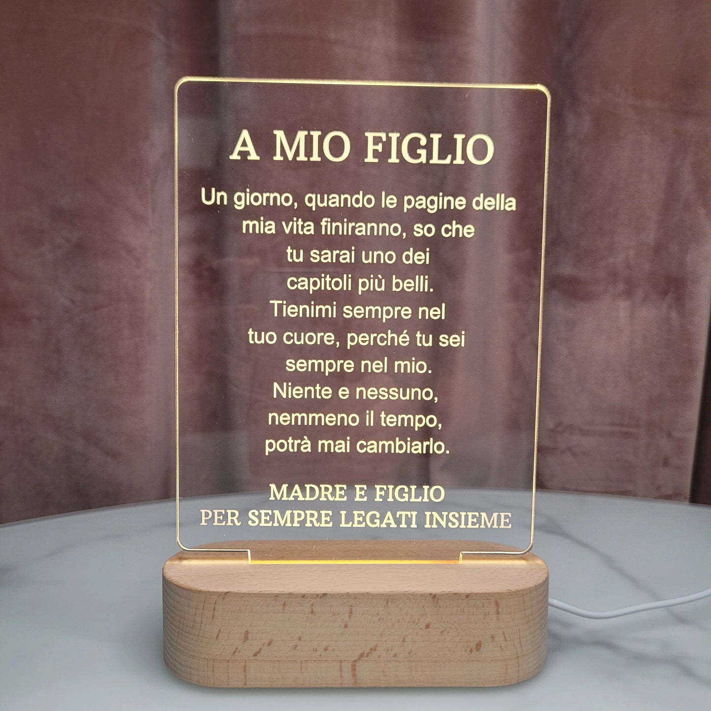 A MIO FIGLIO | PER SEMPRE LEGATI INSIEME | LAMPADA IN ACRILICO
