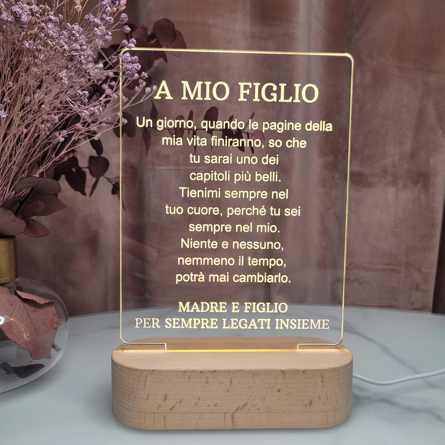 A MIO FIGLIO | PER SEMPRE LEGATI INSIEME | LAMPADA IN ACRILICO