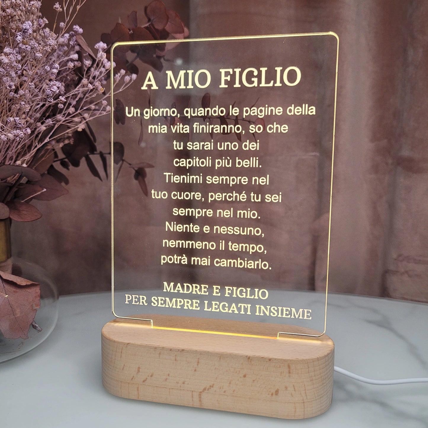A MIO FIGLIO | PER SEMPRE LEGATI INSIEME | LAMPADA IN ACRILICO