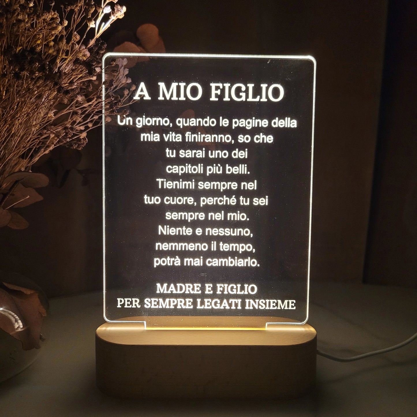 A MIO FIGLIO | PER SEMPRE LEGATI INSIEME | LAMPADA IN ACRILICO