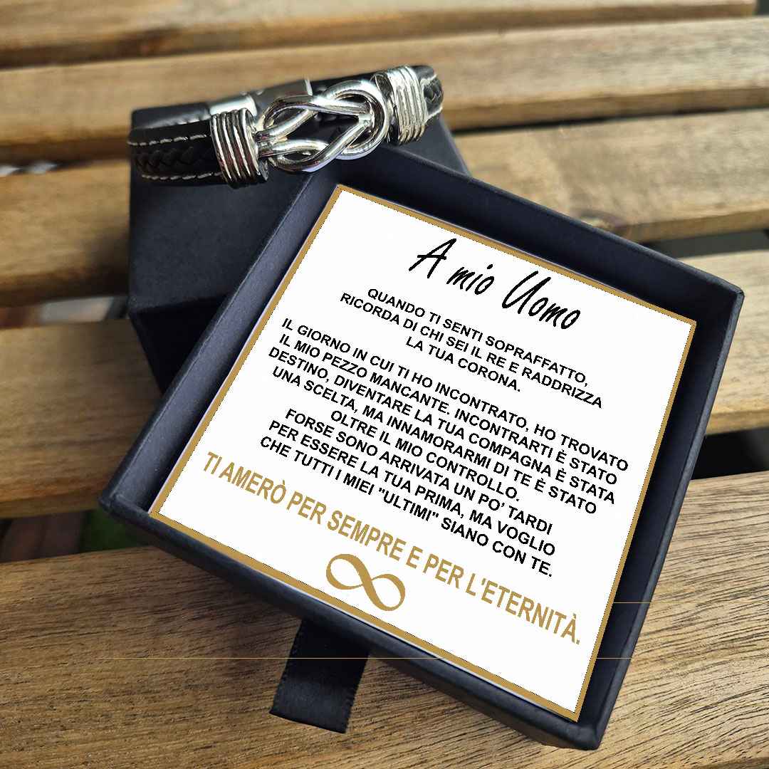 "A Mio Uomo" - Bracciale in Pelle Amore Infinito
