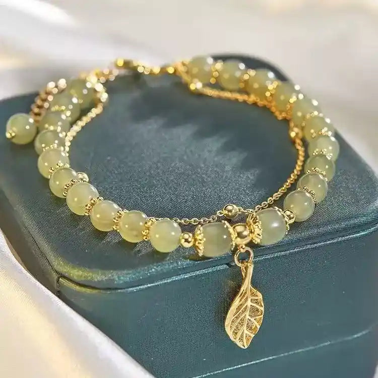 Braccialetto in Giada di Hetian con foglia d'oro