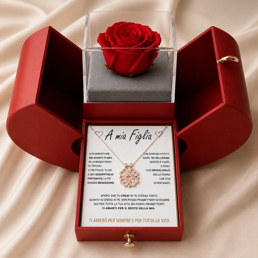 Regalo speciale - Rosa eterna e collana "A Mia Figlia"