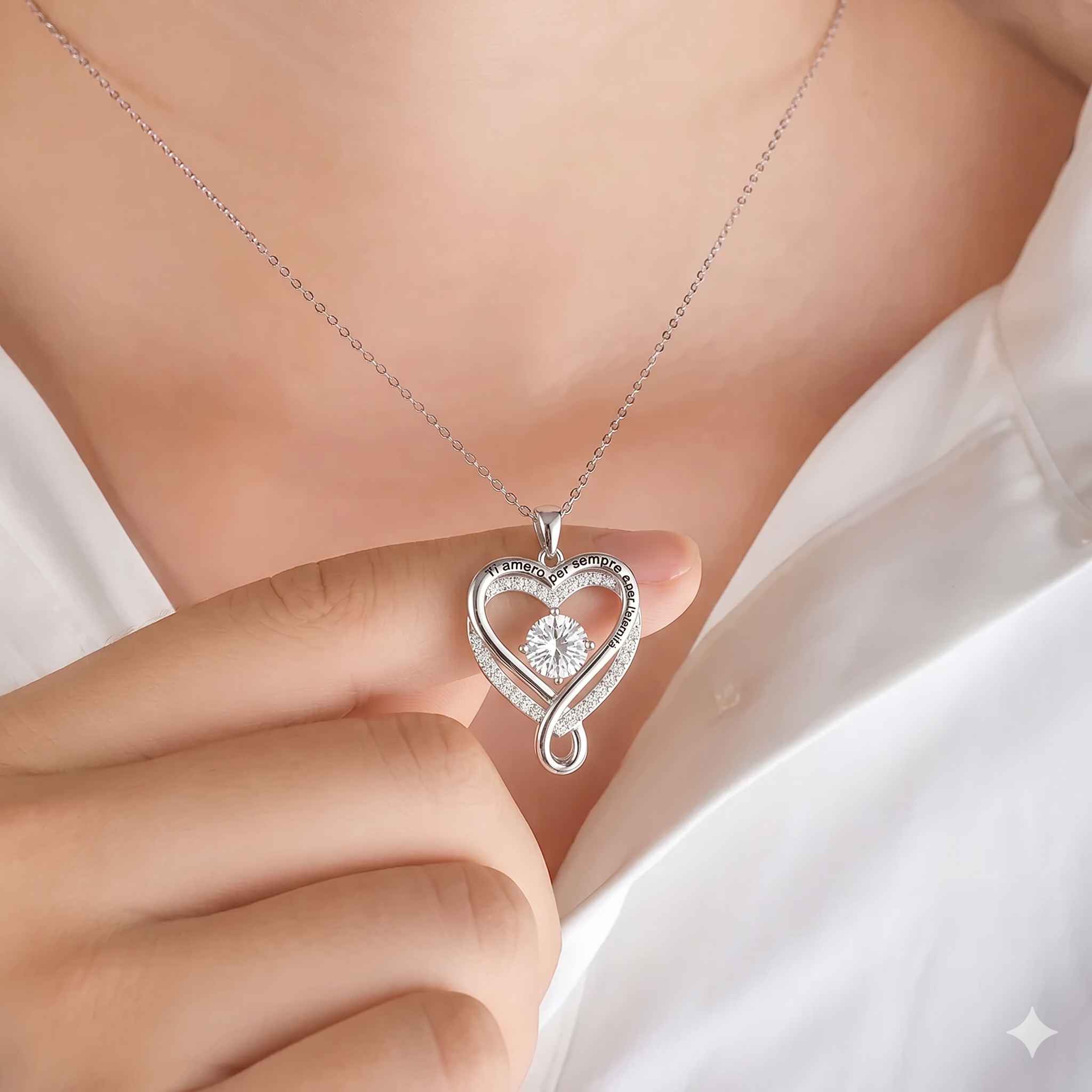 "A Mia Moglie" - Collana Cuore Per Sempre in argento puro