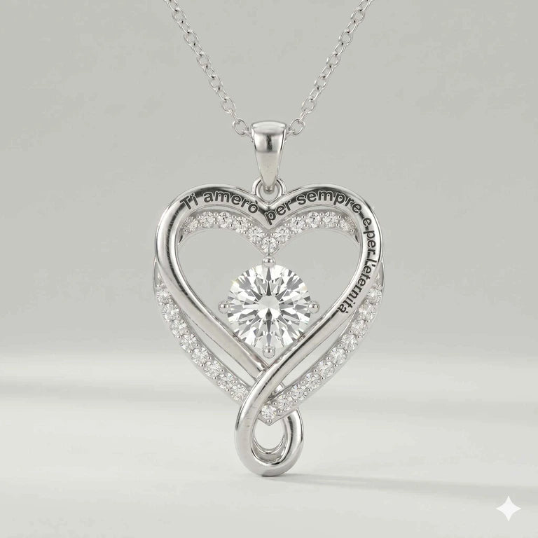 "A Mia Moglie" Collana Cuore Per Sempre in argento puro