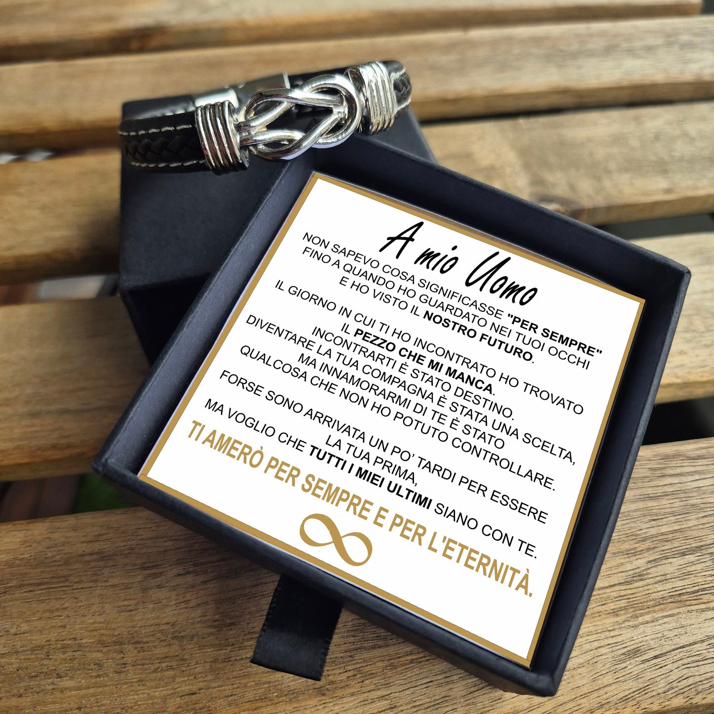 "A Mio Uomo" I Bracciale in Pelle Amore Infinito I