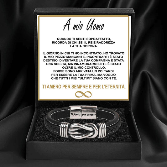 "A Mio Uomo" - Bracciale in Pelle Amore Infinito